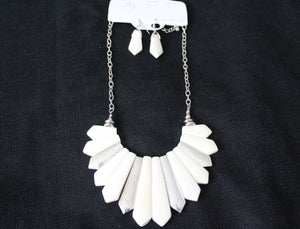 Silver tone and white Acrylic Necklace set