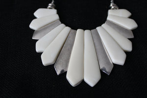 Silver tone and white Acrylic Necklace set