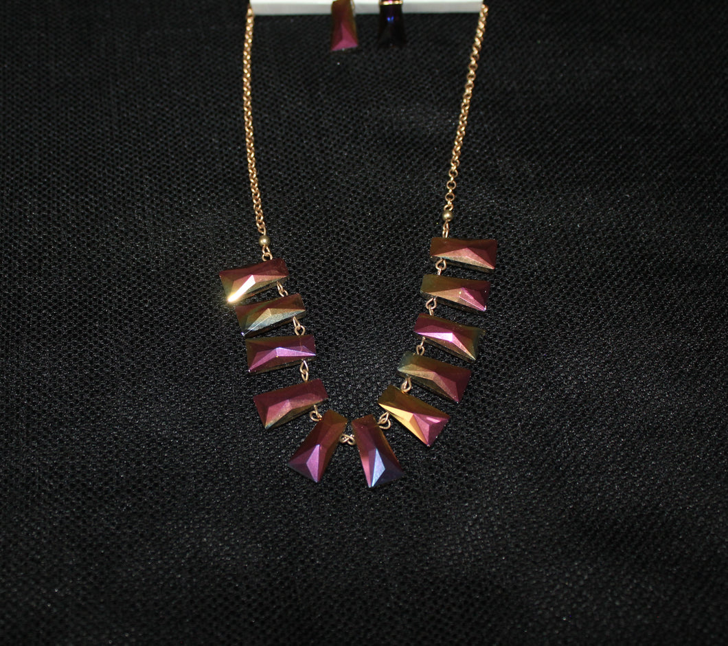 Gold Tone Purple Glass necklace set